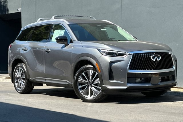 2027 INFINITI QX60 LUXE in Graphite Shadow — front three-quarter view