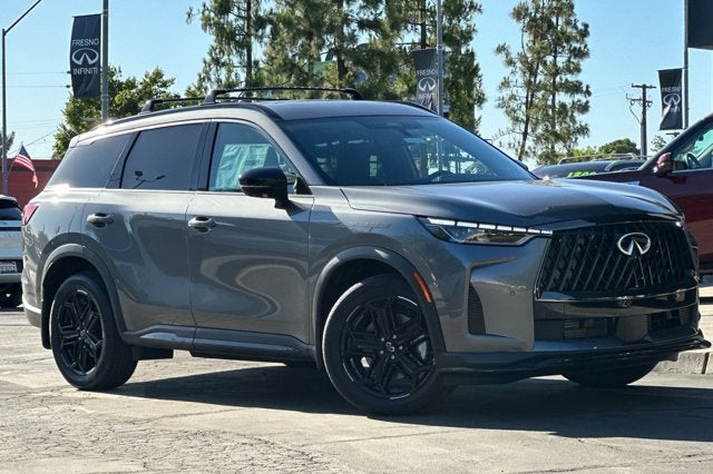 2027 INFINITI QX60 SPORT in Graphite Shadow — front three-quarter view